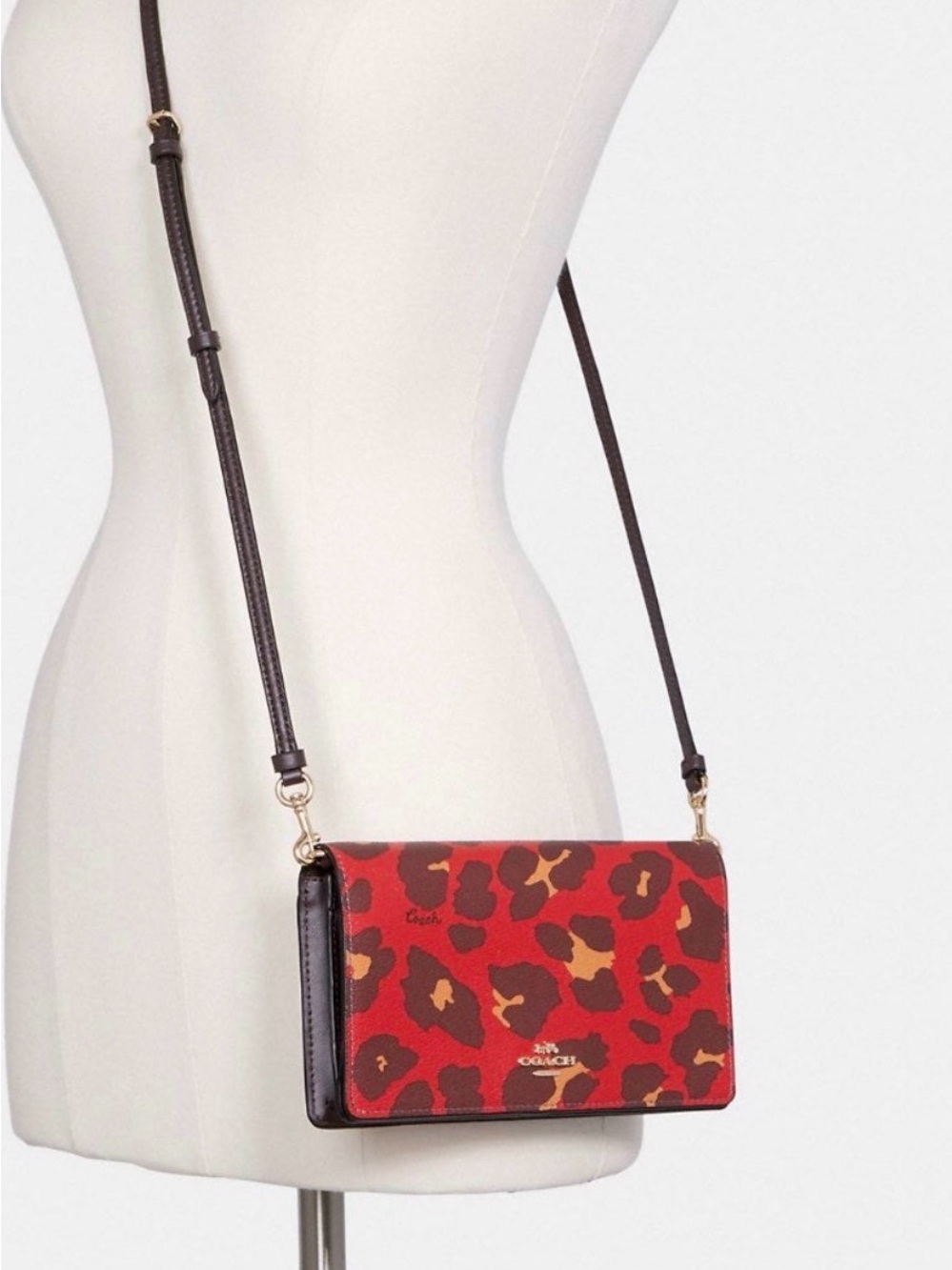 Coach Anna Foldover Crossbody Clutch With Leopard Print